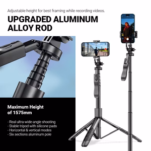 Crong SelfieGo Ultra alumiininen Bluetooth-selfiekeppi ja kolmijalka, musta