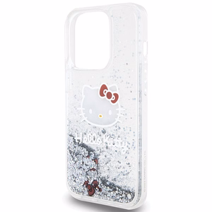Hello Kitty Liquid Glitter Charms Kitty Head Suojakuori iPhone 15 Pro:lle - hopeinen
