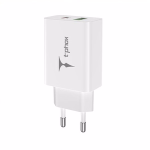 SEINÄLATURI T-PHOX SPEEDY USB-C 20W + USB 18W QC 3.0 VALKOINEN