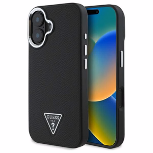 Guess Grained Triangle MagSafe Suojakuori iPhone 16:lle - Musta