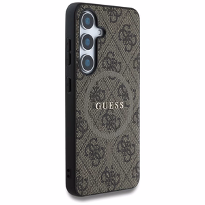 GUESS HC Magneettinen PU 4G Ring Classic Logo Suojakuori Samsung Galaxy S25 Ruskea