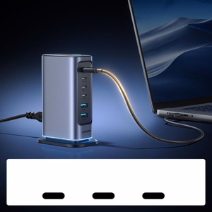 Joyroom JR-TCM02 GaN 65W laturi lataustukiasema 4xUSB-C 2xUSB-A UK-pistoke - harmaa