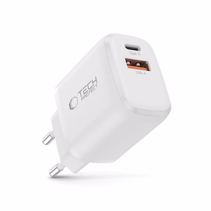 Tech-Protect NCA20 PD 20W QC3.0 USB-A / USB-C Seinälaturi - Valkoinen