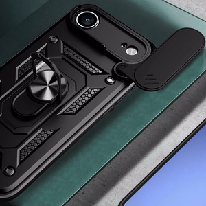 Hybrid Armor Camshield Suojakuori jalustalla ja kameran suojuksella iPhone 17 Air:lle - musta