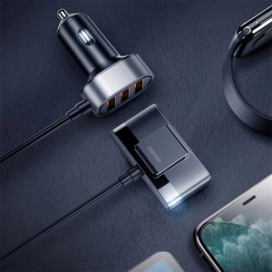 Joyroom nopea autolaturi 5x USB 6.2 A jatkokaapelilla musta (JR-CL03)