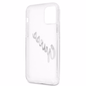 Guess GUHCP12LKTRSVSI iPhone 12 Pro Max 6.7" läpinäkyvä kovakotelo Vintage Script Hopea