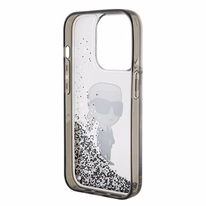 Karl Lagerfeld Liquid Glitter Ikonik suojakuori iPhone 15 Pro:lle - läpinäkyvä