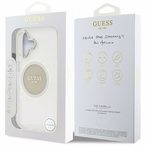 Guess IML Metal Colored Circle Classic Logo MagSafe Suojakuori iPhone 16:lle - harmaa