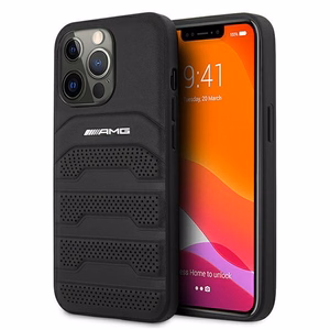 AMG AMHCP13XGSEBK iPhone 13 Pro Max 6,7" tšarny/musta kovakotelo Nahka kohokuvioitu linjat