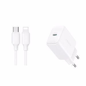 Joyroom JR-TCF20 USB-C PD 20W verkkolaturi - valkoinen + USB-C / Lightning kaapeli 1m