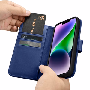 iCarer Lompakko Kotelo 2in1 Cover iPhone 14 Plus Anti-RFID Nahka Flip Case Sininen (WMI14220727-BU)