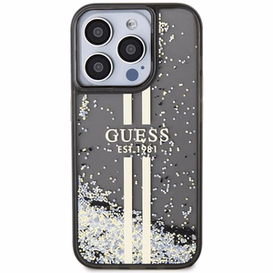Guess Liquid Glitter Gold Stripes suojakuori iPhone 15 Pro:lle - musta