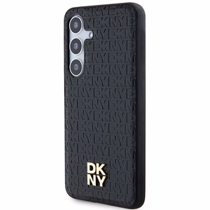 DKNY Nahkainen Pattern Metal Logo MagSafe Suojakuori Samsung Galaxy S24+:lle - Musta