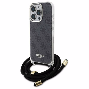 Guess Crossbody Cord 4G Print Suojakuori kaulanauhasolmulla iPhone 16 Pro:lle - Musta