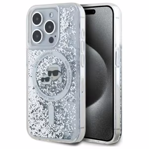 Karl Lagerfeld Liquid Glitter Karl ja Choupette Head MagSafe Suojakuori iPhone 15 Pro Max:lle - Kirkas