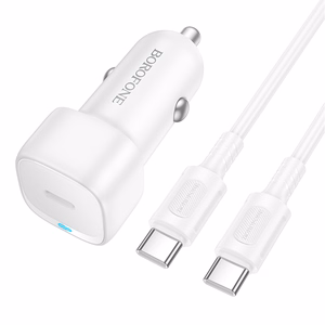 Borofone BZ34A Cloud -autolaturi - Type C - PD 20W ja Type C - Type C -kaapeli, valkoinen