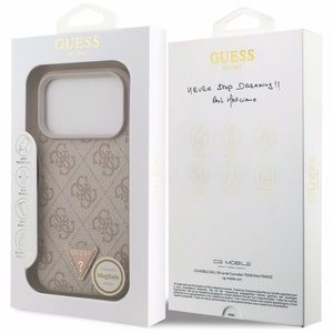 Guess Leather 4G Triangle Strass MagSafe -suojakuori iPhone 18 Pro / 17 Pro – vaaleanpunainen
