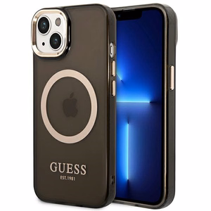 Guess GUHMP14SHTCMK iPhone 14 6.1" musta/musta kova kotelo Gold Outline läpikuultava MagSafe kultainen ääriviivat