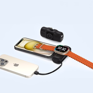 Wozinsky WF16-YLS 5000mAh 15W Lightning Mini Power Bank, jossa on sisäänrakennettu USB-C-kaapeli ja Apple Watch -laturi - musta