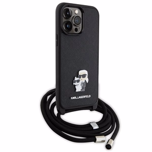 Karl Lagerfeld KLHCP14XSAKCPSK case for iPhone 14 Pro Max 6.7" hardcase - black Crossbody Saffiano Metal Pin Karl&Choupette