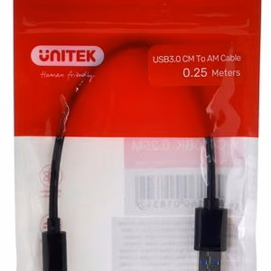 UNITEK USB-C - USB-A 3.1 -kaapeli, M/M, 0,25M, Y-C490BK