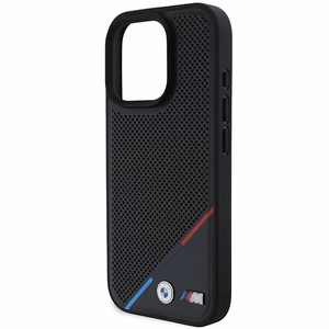 BMW M Perforated Tricolor Line MagSafe Suojakuori iPhone 16 Pro:lle - musta