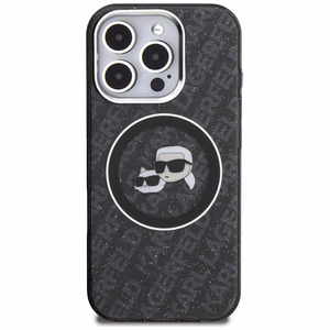 Karl Lagerfeld IML Glitter Karl & Choupette Heads Logo MagSafe Suojakuori iPhone 16 Pro - musta