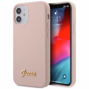 Guess GUHCP12SLSLMGLP iPhone 12 mini 5.4" vaaleanpunainen/vaaleanpunainen kovakotelo Silikoni Script Gold logo