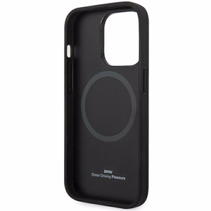 BMW BMHMP14X22RFGK musta nahkainen timanttikuvioinen suojakuori iPhone 14 Pro Max 6.7 MagSafe