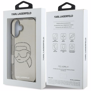 Karl Lagerfeld IML Rhinestones Karl Head suojakuori iPhone 16:lle - musta