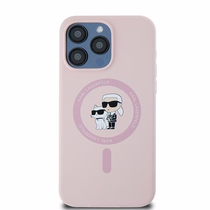Karl Lagerfeld Silikoninen Karl & Choupette Ring MagSafe Suojakuori iPhone 15 Pro Maxille - vaaleanpunainen