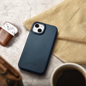 iCarer CE Oil Wax Premium Leather Folio Case iPhone 14 Plus magnetic flip case MagSafe blue (AKI14220707-BU)