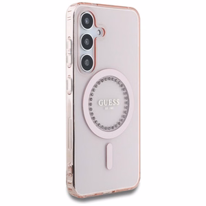 GUESS Suojakuori Samsung S25:lle GUHMS25SPFTDTEP (Magneettinen IML Rhinestones) Vaaleanpunainen