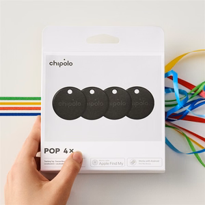 Chipolo POP Bluetooth-paikannin vaihdettavalla paristolla iOS- ja Android-laitteille, 4 kpl, musta