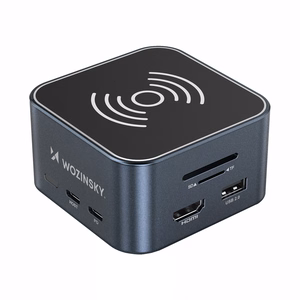 Wozinsky WHBC09Y8S USB-C Keskitin 12-in-1 Monikäyttöinen Langaton Lataus Alumiini 15cm Kaapeli - harmaa