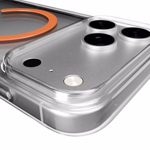 Puro Lite Mag TPU+PC suojakuori MagSafe-yhteensopiva iPhone 17 Pro Max:lle - läpinäkyvä oranssilla renkaalla