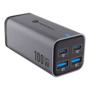 Pöytälaturi Forcell F-Energy GaN III 2 x USB C + 2 x USB A QC4.0 PD 5A 100W VT-49 harmaa