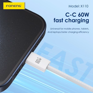 Foneng Kaapeli X110 - Type C - Type C - PD 60W 3A 1,2 metriä valkoinen