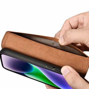 iCarer Lompakko Kotelo 2in1 Cover iPhone 14 Plus Anti-RFID Nahka Flip Case Ruskea (WMI14220727-BN)