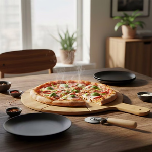Alpina pizzan tarjoilusarja: 34 cm bambulauta ja leikkuripyörä, 2 osaa