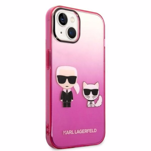 Karl Lagerfeld Gradient Ikonik Karl & Choupette Suojakuori iPhone 14 Pluslle - vaaleanpunainen