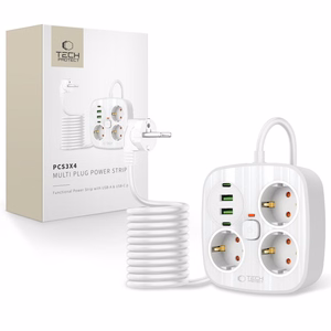 Tech-Protect PCS3X4 jatkojohto 3 pistoketta 2xUSB-A 2xUSB-C 200 cm - valkoinen