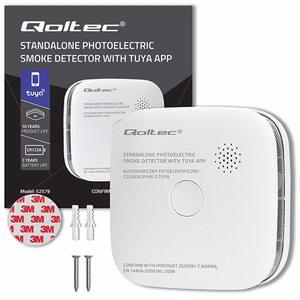Qoltec 52579 Langaton savunilmaisin akulla | Tuya | Wi-fi | anturin käyttöikä 10 vuotta | hälytys 85dB | LED