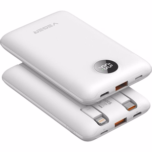 Ulkoinen akku Veger C11 (W1170) PD QC3.0 2A 22,5W 10000 mAh sisäänrakennetuilla USB C -kaapeleilla / Lightning valkoinen