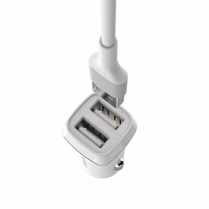 Borofone BZ2 Joyroad autolaturi 2 USB-A-liitännällä, 12 W, Lightning-kaapelilla, valkoinen