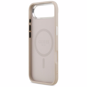 Guess MagSafe PU Nahkainen Suojakuori Triangle Logo -logolla ja hopeisella metallikamerakehyksellä iPhone 17 Air:lle - Vaaleanpunainen