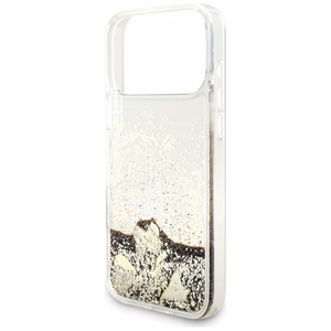 Guess Liq. Glitter 4 Charms Suojakuori iPhone 17 Pro Max:lle - kultainen