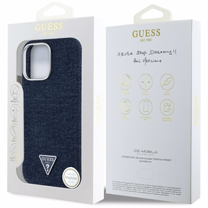Guess Denim Triangle Logo MagSafe Suojakuori iPhone 16 Pro Max:lle - sininen