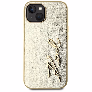 Karl Lagerfeld Wrinkled Metal Signature Suojakuori iPhone 15:lle - kultainen