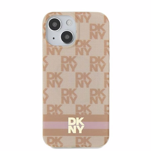 DKNY IML Ruudullinen Mono-kuvio ja Painetut Raidat MagSafe Suojakuori iPhone 15 / 14 / 13:lle - vaaleanpunainen